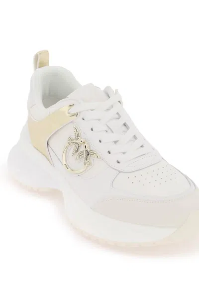 Pinko Leather And Fabric Ariel 2.0 Low Top Sneakers With Mirrored In White