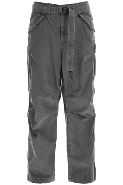 Sacai Gray Garment Dye Rip Stop Cargo Pants