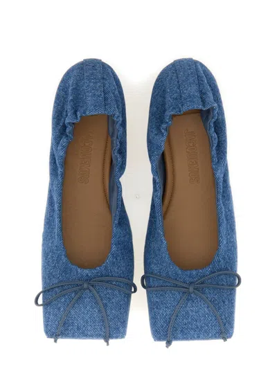 Jacquemus Les Ballerines Bow Square Toe Denim Ballet Flat In Multicolor