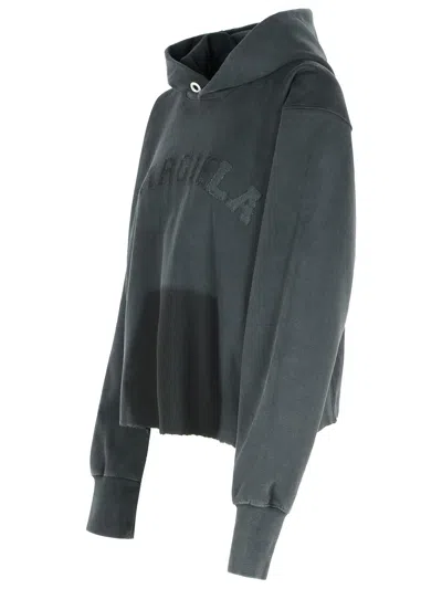 Maison Margiela Embroidered Logo Jersey Cropped Hoodie In Black