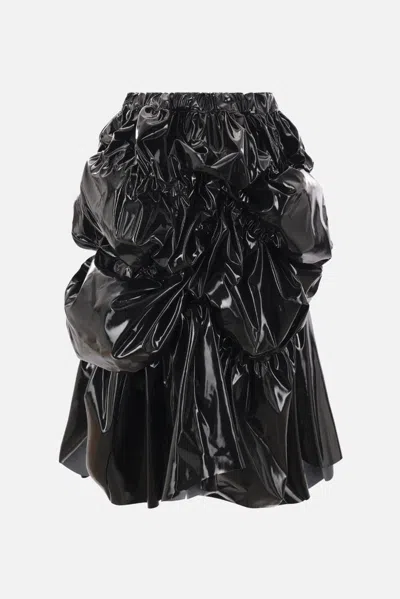 Comme Des Garçons Shiny Faux Leather Draped Midi Skirt In Black