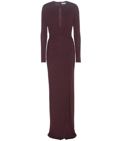 Givenchy Long Sleeve Ruched Detail Jersey Gown In Burgundy | ModeSens