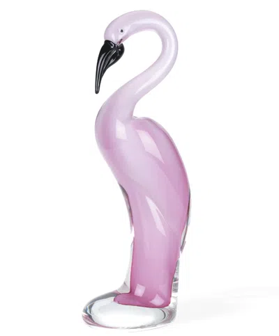 Homezia 15" Pink Murano Glass Flamingo Figurine Tabletop Sculpture