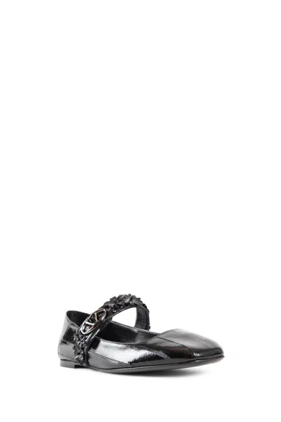 Valentino Garavani Vlogo Locker Mary-jane Ballerina In Eel With Flower Application Woman Black 37.5 In Black
