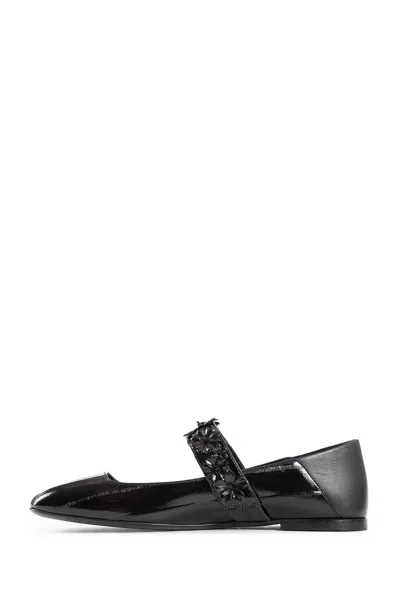 Valentino Garavani Vlogo Locker Mary-jane Ballerina In Eel With Flower Application Woman Black 37.5 In Black