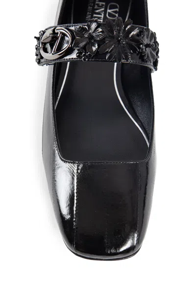 Valentino Garavani Vlogo Locker Mary-jane Ballerina In Eel With Flower Application Woman Black 37.5 In Black