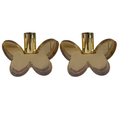 Lainy Home Pair Of 3" Butterfly Candleholders