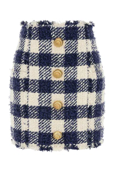 Balmain Checked High-rise Tweed Miniskirt In Printed