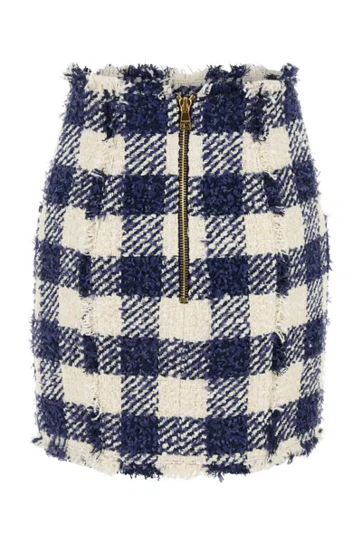 Balmain Checked High-rise Tweed Miniskirt In Printed