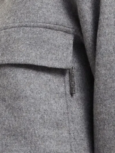 Brunello Cucinelli Virgin Wool Cropped Shirt Jacket In Grey