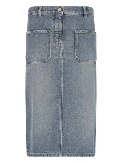 Courrèges Knee Length Pencil Skirt With Patch Pockets In Blue