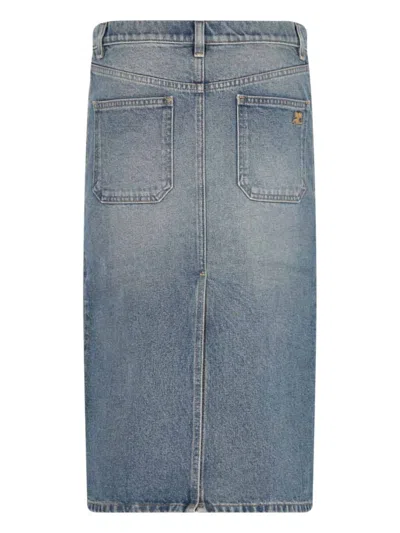 Courrèges Knee Length Pencil Skirt With Patch Pockets In Blue