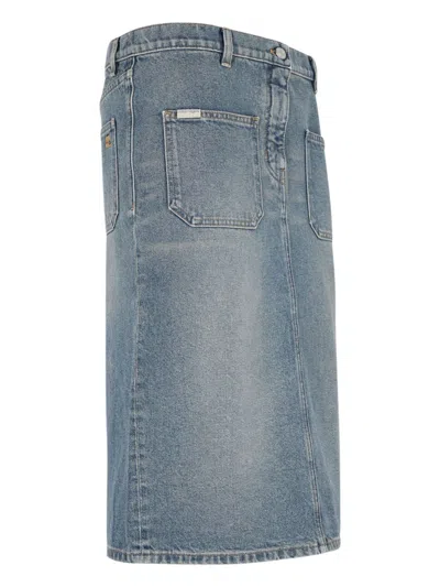 Courrèges Knee Length Pencil Skirt With Patch Pockets In Blue