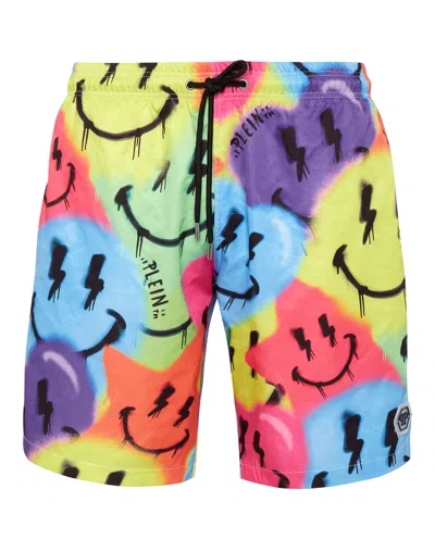 Philipp Plein Smiley-face Graffiti Swim Shorts In Multi