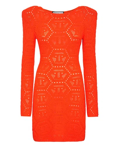 PHILIPP PLEIN FLUO KNIT MINI DRESS MONOGRAM 