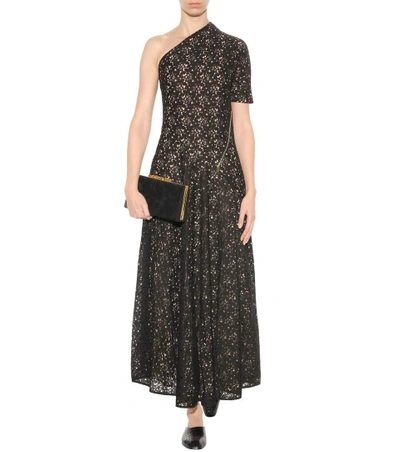 Shop Stella Mccartney Asymmetrical Cotton-blend Lace Dress In Black