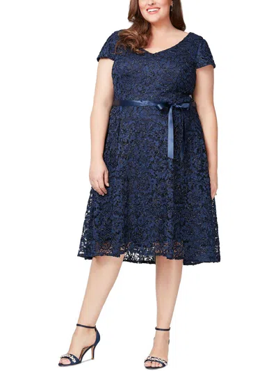 ALEX EVENINGS PLUS WOMENS METALLIC LACE FIT & FLARE DRESS 