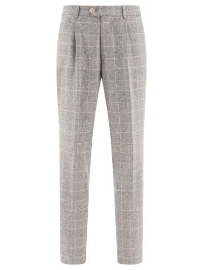 Shop Brunello Cucinelli Prince Of Wales Tailored Trousers In Grey