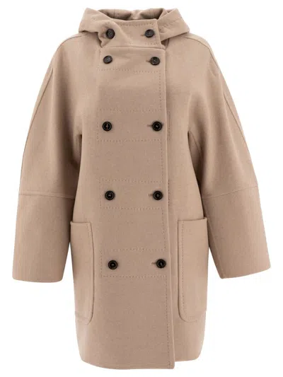 Shop Max Mara Double-breasted Coat In Wool And Cashmere In Beige