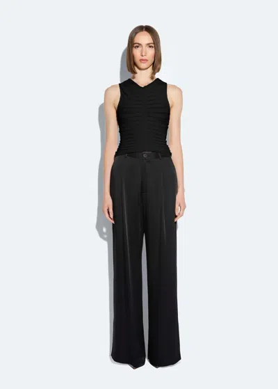 Lapointe Satin Relaxed Pleated Pant In Black