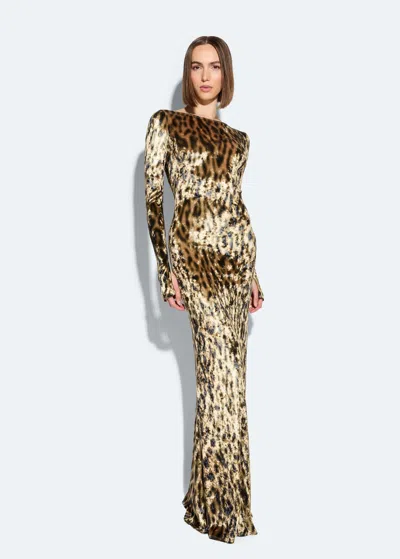 Lapointe Velvet Leopard Boatneck Gown In Leopard