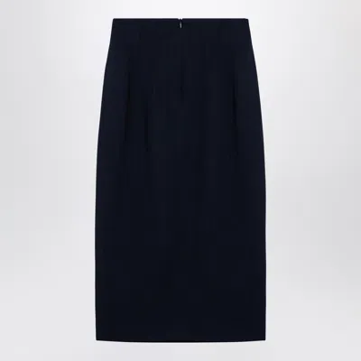 Margaux Lonnberg High Waist Navy Wool-blend Midi Skirt