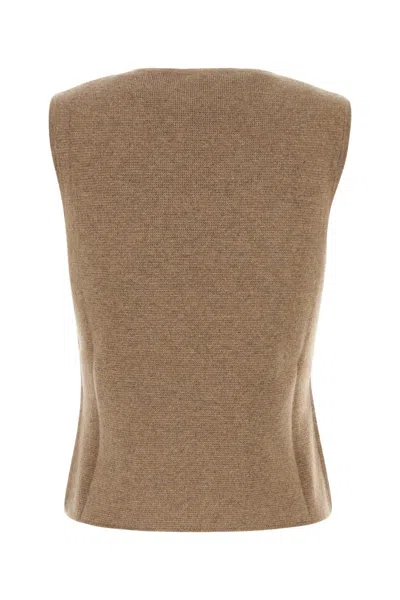 Max Mara Camel Wool Blend Fosco Vest In Dark Deer