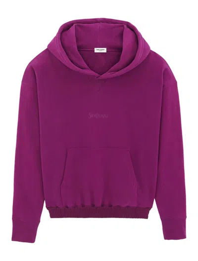 Saint Laurent Cotton Sweatshirt With Hood And Kangaroo Pocket In Multicolor