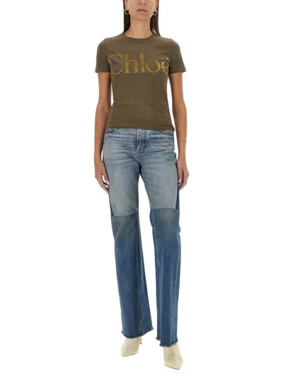 Chloé Logo Lettering T-shirt In Brown