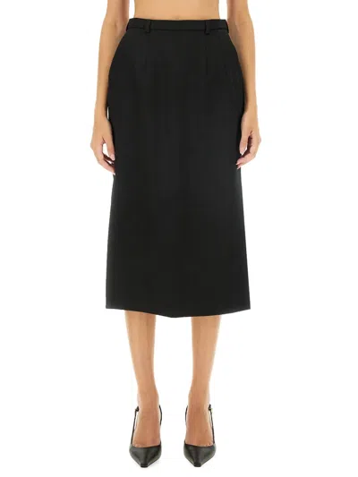 Dolce & Gabbana Gabardine Virgin-wool Midi Skirt In Black