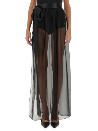Dolce & Gabbana Belted Midi Chiffon Skirt In Black