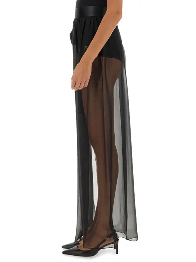 Dolce & Gabbana Belted Midi Chiffon Skirt In Black