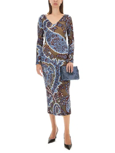 Etro Multicolor Long Dress With All-over Paisley Motiv In Multicolor