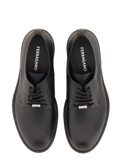 Ferragamo Logo-debossed Leather Derby Shoes In Black