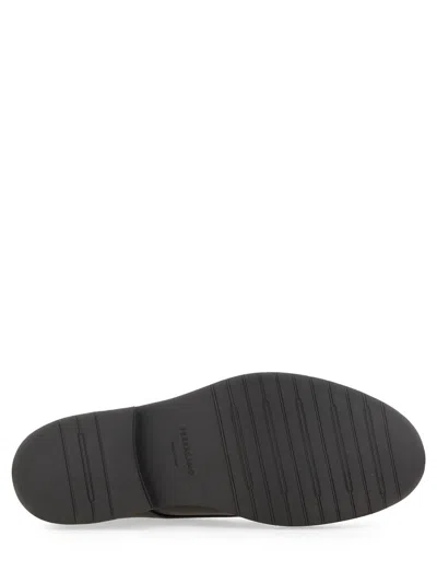Ferragamo Logo-debossed Leather Derby Shoes In Black