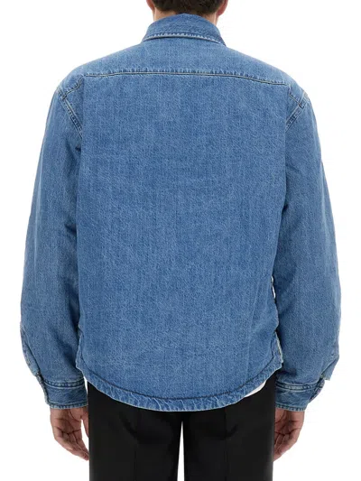 Jacquemus 'la Chemise Boulanger' Blue Jacket With Classic Collar And Logo Embroidery On The Front In Blue