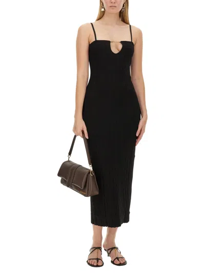 Jacquemus Embellished Ribbed-knit Midi Dress In Black