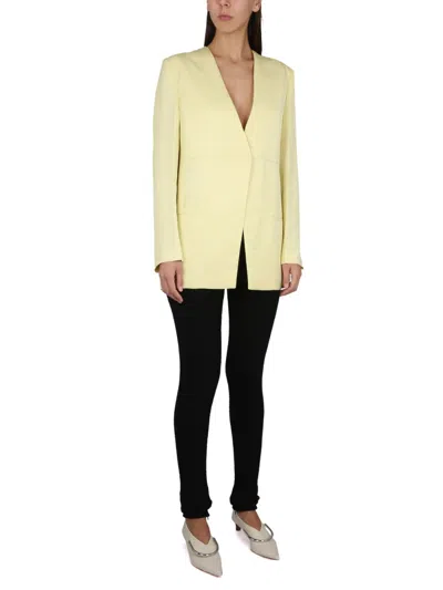 Jil Sander V-neck Jacket With Concealed Closure In Yellow
