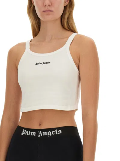 Palm Angels Logo-print Cotton Tank Top In White