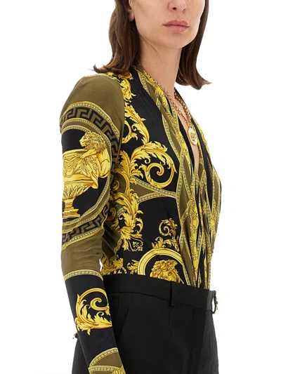 Versace Bodysuit With Baroque Print In Multicolor