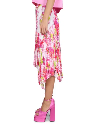 Versace Orchid Print Pleated Crepe Midi Skirt In Multicolor