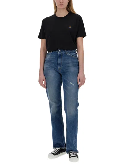 Shop Vivienne Westwood Women T-shirt With Orb Embroidery In Black