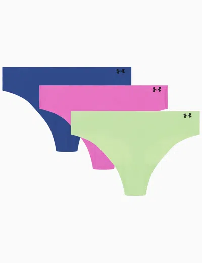 Shop Under Armour Pure Stretch 3-pack No Show Thong In Green