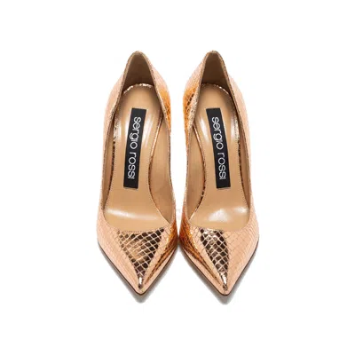 Sergio Rossi Godiva 090 Python Effect Pumps In Rose Gold
