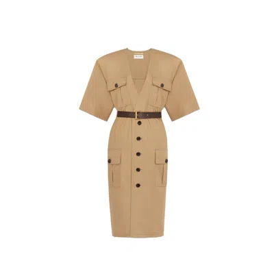 Saint Laurent Saharienne Dress In Beige