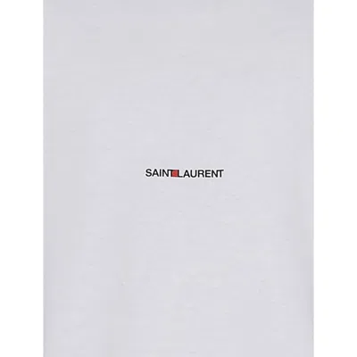 Saint Laurent Basic White T-shirt With Miiddle Logo Print In Cotton Woman In White