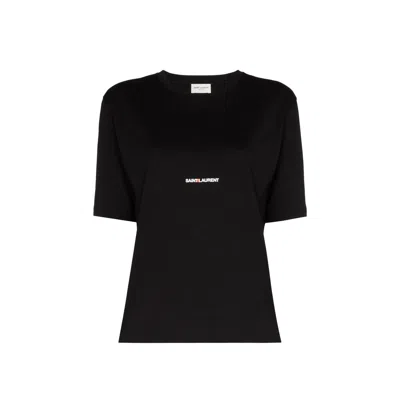 Shop Saint Laurent Cotton Logo T Shirt In Black