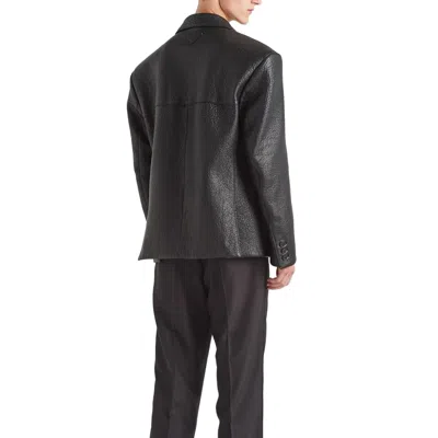 Prada Single-breasted Leather Jacket Men In Black