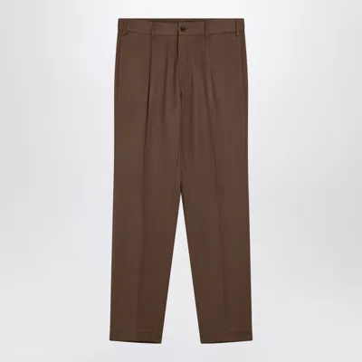 Santaniello Wool-blend Tailored Pants In Brown