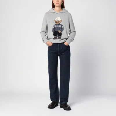 Shop Polo Ralph Lauren Polo Bear戴帽跳线灰色 In Multicolor